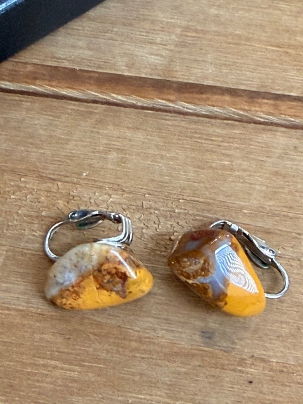 Yellow Jasper Stone Clip-On Earrings In Gift Box